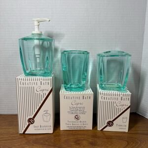 Creative Bath Leaf Soap Dispenser, Tumbler & Toothbrush Holder- Bath Set Jade